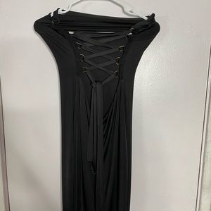 silky black dress open back FASHIONNOVA